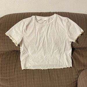 White Cropped Tee with Yellow Scallop Edge
